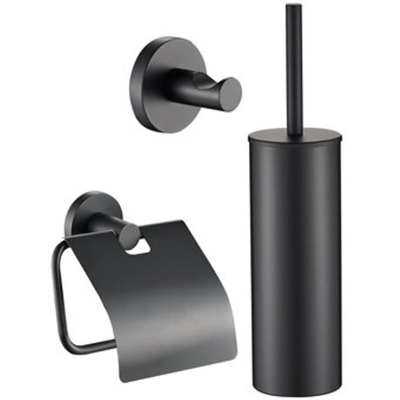 Plieger Vigo toiletset - closetborstelgarnituur, haak enkel en closetrolhouder m. klep zwart