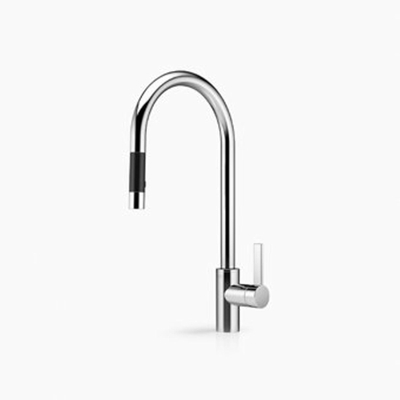 Dornbracht Tara Ultra Mitigeur de cuisine 1 trou avec bec haut rond extractible avec douchette orientable à 360° saillie 24 cm chrome