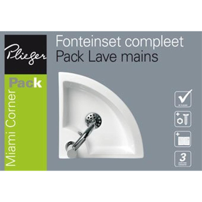 Plieger Miami hoekfonteinset – 32x32x7.5 cm – keramiek wit – chromen kraan