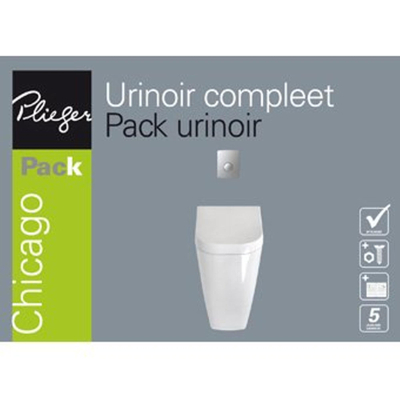 Plieger Chicago urinoir – pack complet avec couvercle, bâti-support et plaque de commande chromé mat – blanc brillant
