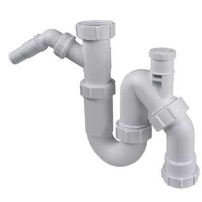 McAlpine Universeelsifons siphon universel en plastique 6/4 x40mm avec aérateur et raccordement pour lave-linge