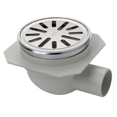 Aquaberg Siphon de sol ABS avec rehausse ABS avec grille inox avec sortie latérale Ø40mm réglable Ø100mm avec clapet anti-odeur PPC, garde d'eau 40mm