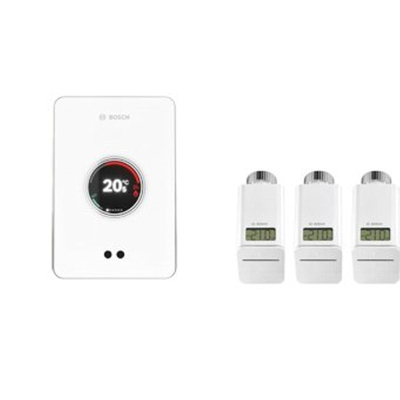 Bosch Easycontrol set avec 1x thermostat d'ambiance intelligent simple et 3x thermostat de radiateur intelligent tête blanche