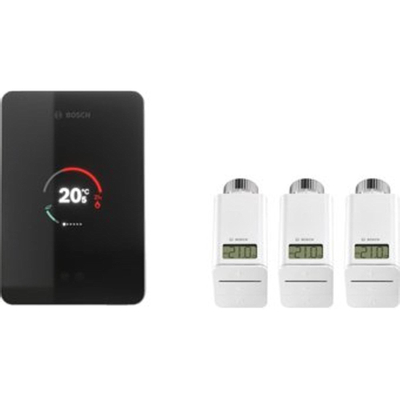 Bosch EasyControl set m. 1x Single slimme kamerthermostaat en 3x Smart radiatorthermostaatkop zwart