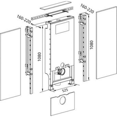 Burda Santro Élément WC E avec réservoir de chasse encastré Geberit UP320 autoportant 82,5/108cm avec chasse double touche frontale largeur max. 125cm