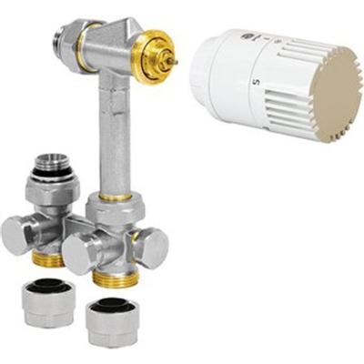 Jaga Low-H20 kit de raccordement 104 vers sol 180° Jaga vanne H 3/4euro avec tête thermostatique JW Ø15/1mm FE/CU blanc