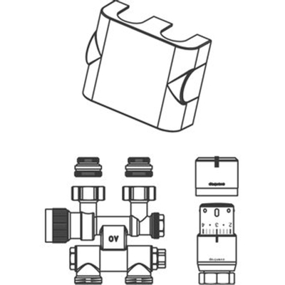 Oventrop ensemble de connexion multibloc tf / uni sh 1/2 tournante kvs = 075 m3/h chrome