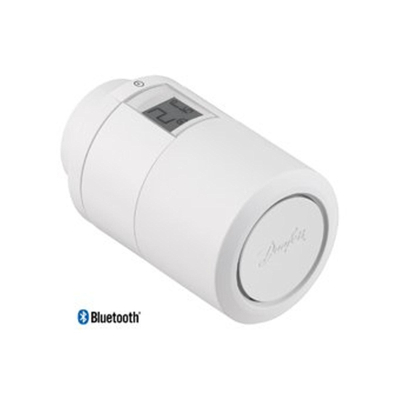 Danfoss Eco radiatorthermostaatkop recht programmeerbaar met bluetooth aansluiting op radiatorafluiter click 22 wit