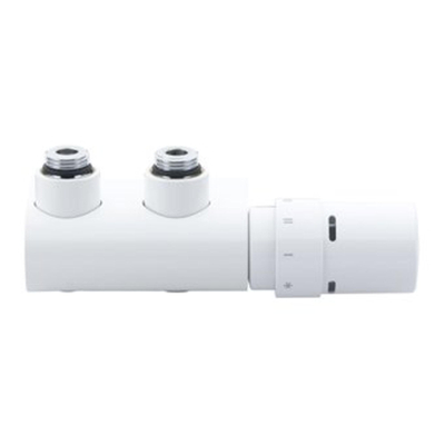 Danfoss VHX D Design jeu de raccordement inférieur 2 points avec élément de réglage RA X entraxe 50 mm 1/2 bu bi coudé blanc