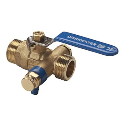 Raminex s28 vanne a bille kiwa avec vanne d'arret et bouchon 1/4 dr. laiton 3/4 x3/4 dn15 levier kiwa bleu