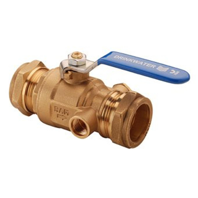 Raminex s28 vanne a bille kiwa avec dispositif de vidange laiton moleté 28x28mm dn25 levier kiwa bleu