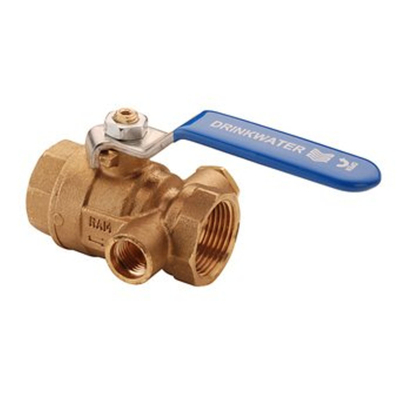 Raminex s28 vanne a bille kiwa avec dispositif de drainage bi.dr. laiton 1 x1 dn25 levier kiwa bleu