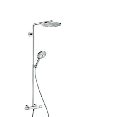 Hansgrohe Raindance 240 PowderRain 1jet showerpipe: m. Ecostat Comfort douchekraan thermostatisch m. Raind. Select S 120 3jet handd. en hoofdd. 1jet brushed black chroom TWEEDEKANS