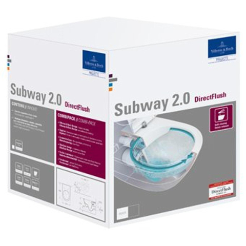 Villeroy & Boch Subway 2.0 pack wandcloset directflush - diepspoel slimseat zitting - softclose & - quickrelease - met inbouwreservoir bedieningsplaat - White Alpine (glans wit) SW956273