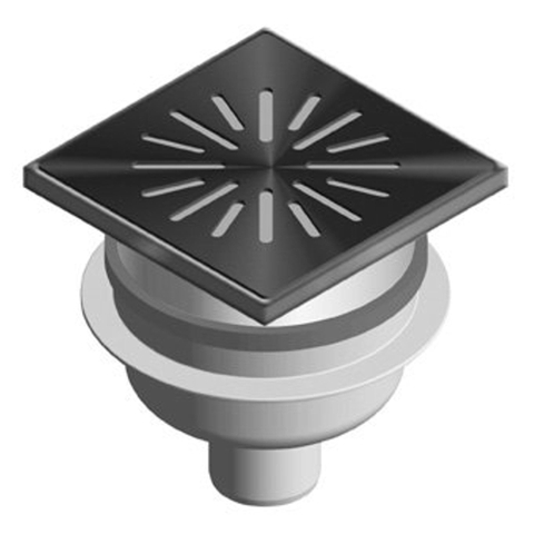 Aquaberg kunststof put met onderaansluiting met RVS rooster opzetstuk 15x15cm met reukslot 50mm 2300040