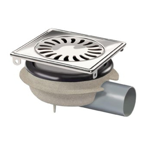 Van den Berg ABS vloerput - flens - 360° draaibaar - inbouw 76mm - vergrendel baar- 14.6x14.6cm - zijuitlaat Ø50mm - waterslot 3cm - RVS 2300170