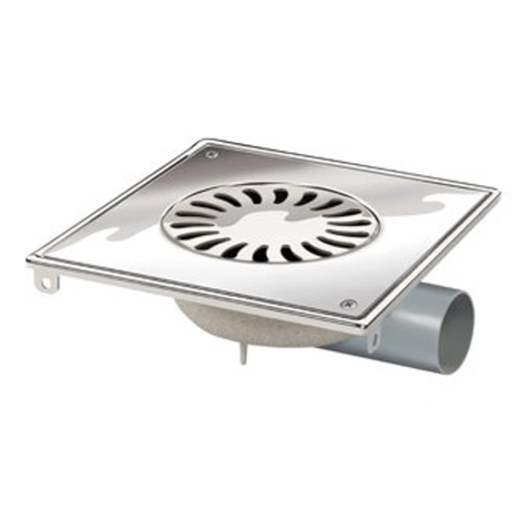 Van den Berg ABS Vloerput - flens - 360° draaibaar - inbouw 7.6cm - vergrendel baar - 19.6x19.6cm - zijuitlaat Ø50mm - waterslot 3cm - RVS 2300171