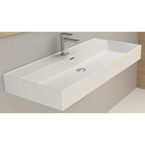 Plieger Kansas wastafel - 100x46.6x12cm - 1 kraangat - mat wit SW160114