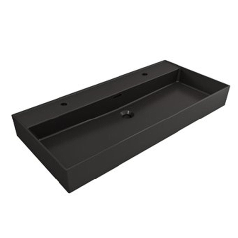 Plieger Kansas wastafel - 100x46.6x12cm - 2 kraangaten - mat zwart SW160118