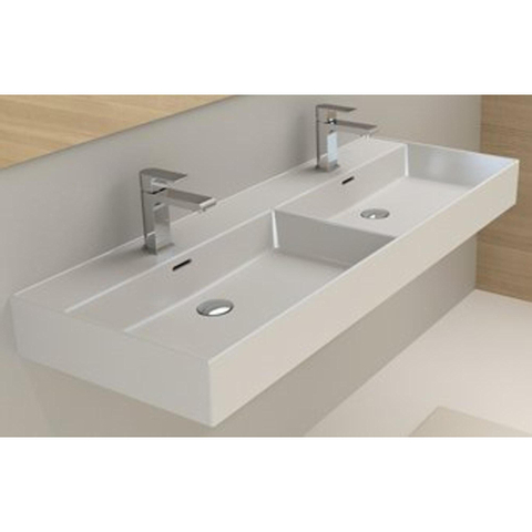 Plieger Kansas wastafel dubbel 2 kraangaten met overloop 120x46.6cm matwit SW160123