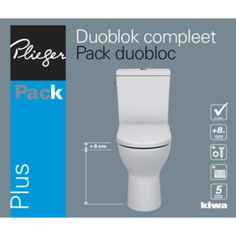 Plieger Plus Pack toilettes rehaussé avec réservoir céramique dualflush (+8cm) total 48cm universel Blanc 4970160