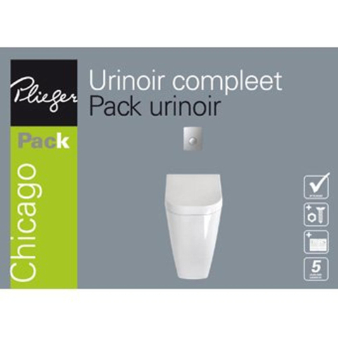 Plieger Chicago urinoir – pack complet avec couvercle, bâti-support et plaque de commande chromé mat – blanc brillant 4970168