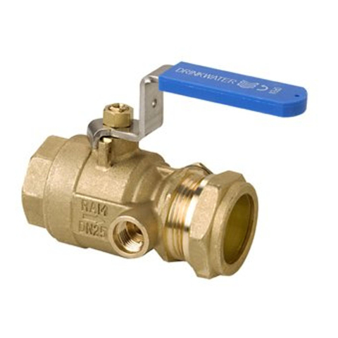 Raminex S28 kiwa vanne a bille avec dispositif de vidange bi.dr.xknel laiton 1 x28 dn25 levier kiwa bleu 8915159