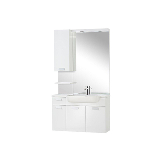 Differnz Fabulous Set de meubles avec miroir 100cm plan lavabo polybéton pour 1 lavabo avec poignée standard blanc