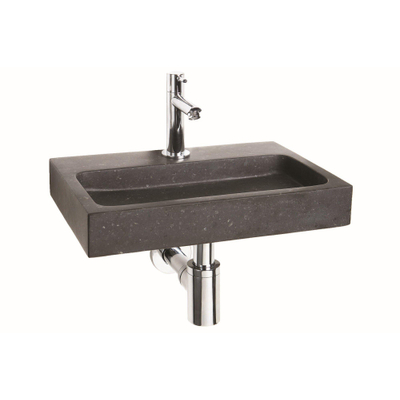 Differnz ensemble de lavabo - 38x24x8cm - Rectangulaire - 1 trou de robinet - Chromé - Pierre naturelle noire