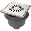 Aquaberg regard en plastique/surélévation en plastique avec sortie inférieure 75mm grille inox réglable 20x20cm avec seau PPC garde d'odeurs 60mm 2300050
