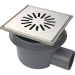 Aquaberg regard/élément surélevé en plastique avec sortie latérale 75 mm grille inox réglable 20x20 cm avec seau PPC garde d'odeur 60 mm 2300054