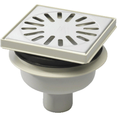 Aquaberg regard en plastique avec sortie inférieure 50 mm grille inox réglable 146x146 mm avec garde d'eau PPC 50 mm vertical 30/horizontal 15 mm