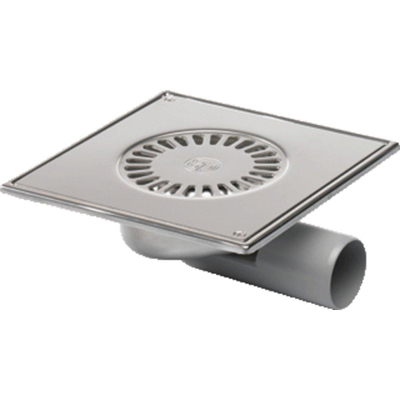 Van den Berg Siphon de sol en acier inoxydable sortie latérale et sortie par le bas 50mm 20x20cm avec grille vissée