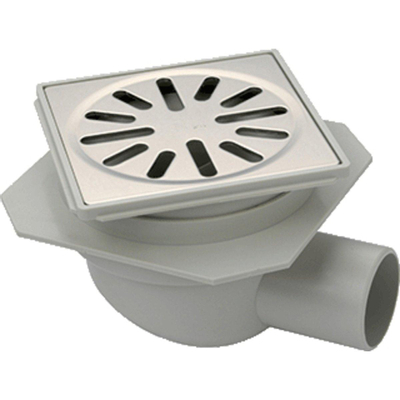 Aquaberg regard/piece de rehausse en plastique avec raccord lateral 40mm avec grille inox reglable 10x10cm avec siphon anti-odeurs PPC 40mm