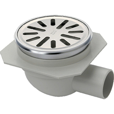 Aquaberg Siphon de sol ABS avec rehausse ABS avec grille inox avec sortie latérale Ø40mm réglable Ø100mm avec clapet anti-odeur PPC, garde d'eau 40mm