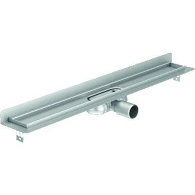 AcoShowerDrain Cdouchegoot RVS m.muurflens z. rooster, 70mm breed, stankslot 25mm785mminb. diepte 65mm m. zijuitloop