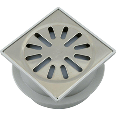 Aquaberg Siphon de sol ABS avec grille inox avec sortie verticale Ø50mm non réglable 100x100mm avec clapet anti-odeur PPC garde d'eau 37mm