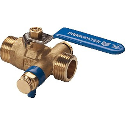 Raminex s28 vanne a bille kiwa avec vanne d'arret et bouchon 1/4 dr. laiton 3/4 x3/4 dn15 levier kiwa bleu