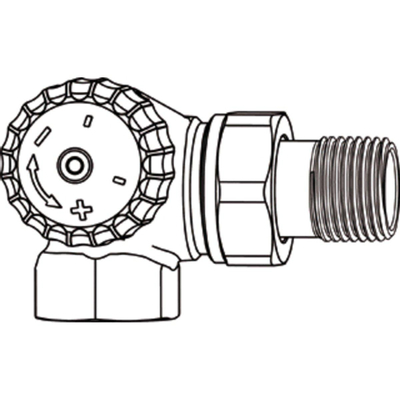 Heimeier V exact radiatorafsluiter dubbel haaks links 3/8 vernikkeld