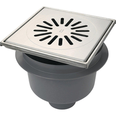 Aquaberg regard en plastique/surélévation en plastique avec sortie inférieure 75mm grille inox réglable 20x20cm avec seau PPC garde d'odeurs 60mm