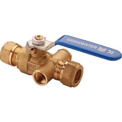 Raminex s28 vanne a bille kiwa avec dispositif de vidange axe laiton 15x15mm dn15 levier kiwa bleu