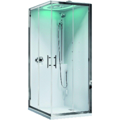 Novellini EON A stoomcabine Hammam 80x80x236.5cm 2 schuifdeuren met hydromassage en stoombad profiel chroom douchepanelen wit