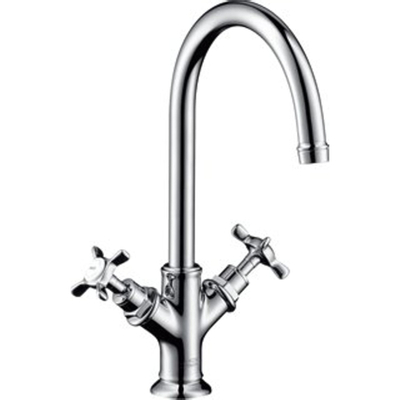 AXOR Montreux wastafelkraan - model 210 - opbouw - met kruisgrepen - met trekwaste - chroom