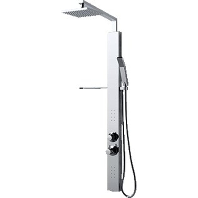 Novellini Revolution colonne de douche hydromassante h118xb10xd5.6cm 1/2 pouce montage mural avec douche à main comprenant une douche de tête 2 douches latérales avec thermostat aluminium chrome brillant