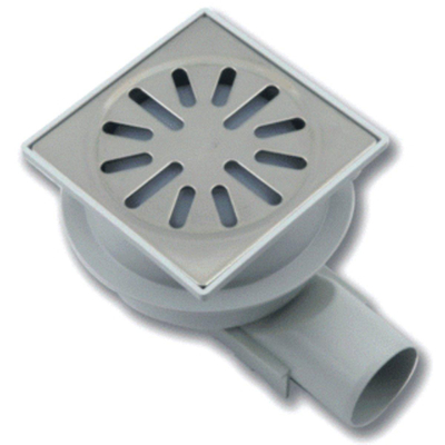 Aquaberg Siphon de sol ABS avec grille inox avec sortie verticale Ø50mm et sortie latérale Ø40mm 100x100mm avec clapet anti-odeur PPC garde d'eau 37mm