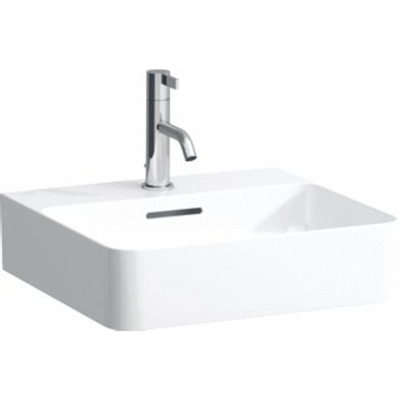 Laufen VAL fontein 42x45x11.5cm met kraangat met overloop geslepen onderzijde SaphirKeramik wit