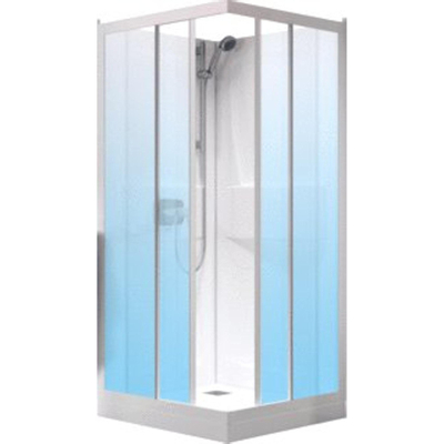 Kinedo Kineprime cabine de douche carrée avec bac à douche 15cm avec portes coulissantes 90x90x208cm avec mitigeur de douche, douchette à main et barre murale blanc/clair