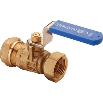 Raminex s28 vanne a bille kiwa bouton aveuglex pivotant laiton 22x3/4 dn15 levier kiwa bleu