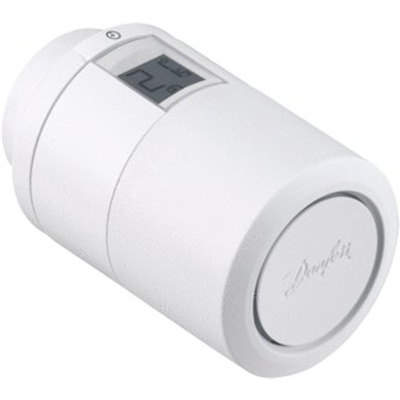 Danfoss Eco radiatorthermostaatkop recht programmeerbaar met bluetooth aansluiting op radiatorafluiter click 22 wit