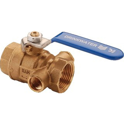 Raminex s28 vanne a bille kiwa avec dispositif de drainage bi.dr. laiton 1 x1 dn25 levier kiwa bleu